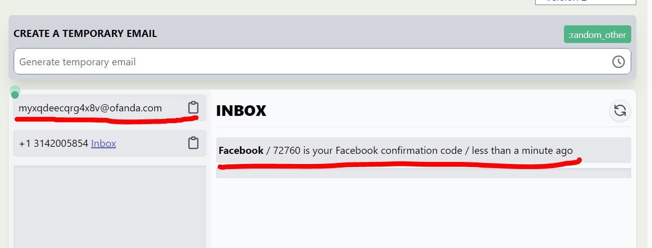 Temp mail for facebok 2