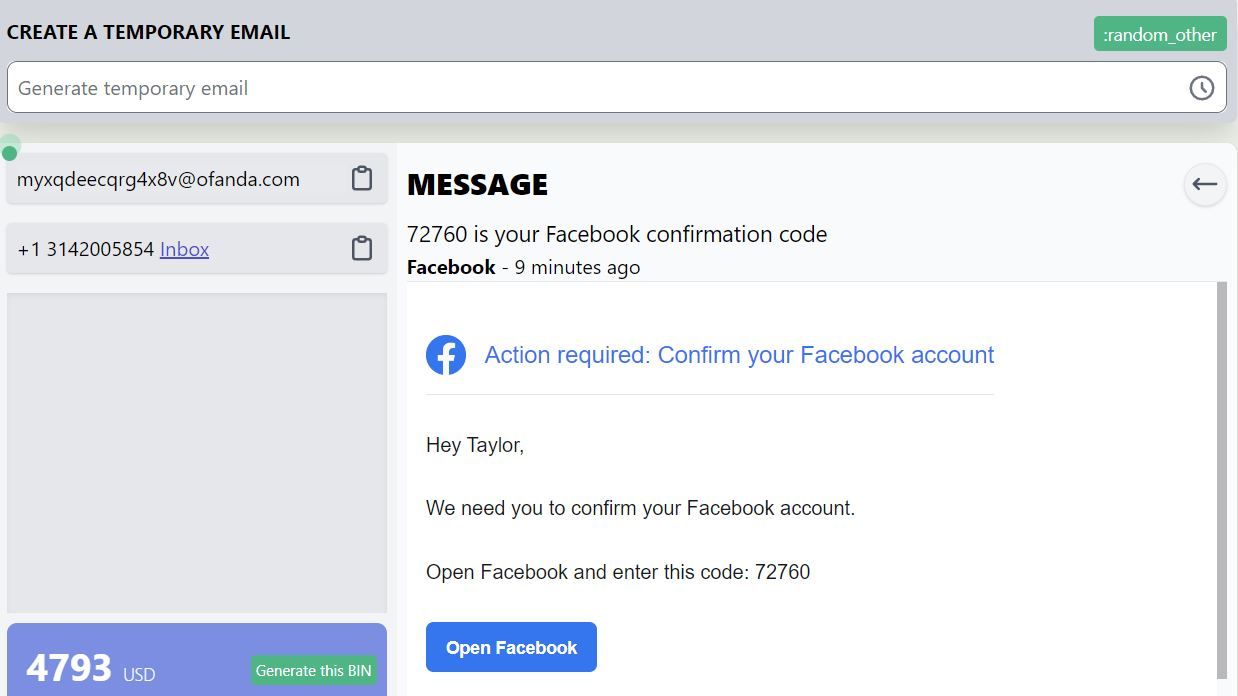Temp mail for facebook 3
